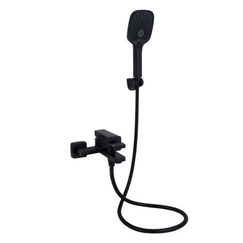 Змішувач для ванни Qtap Gemini (з душовим гарнітуром) Black Matt QTGEM259BLM45682