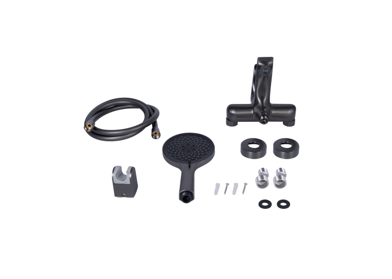 Змішувач для ванни Qtap Vlasta New (з душовим гарнітуром) Gunmetal Black PVD QTVLA259GMB45643