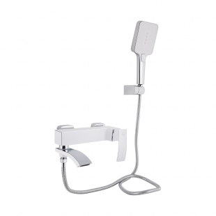 Змішувач для ванни Qtap Swan Cascada з поворотним виливом (з душовим гарнітуром) Chrome/White QTSWA260CRW45569