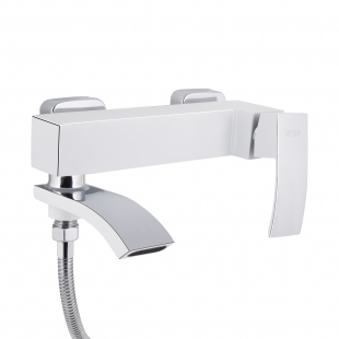 Змішувач для ванни Qtap Swan Cascada з поворотним виливом (з душовим гарнітуром) Chrome/White QTSWA260CRW45569