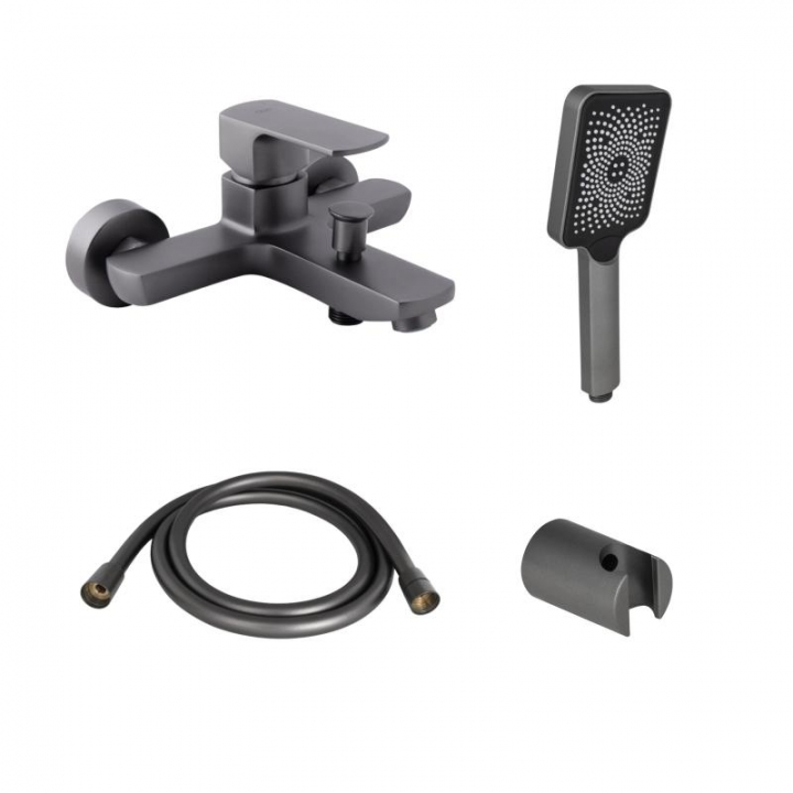 Смеситель для ванны Qtap Lipno QTNH3023101DG + душевой комплект (QTRUCA145S1GRP+QTHADPVC160G+QT829910842854GRP)