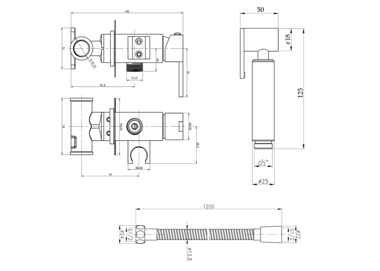 Набор для гігієнічного душу Qtap Inspai-Varius прямокутний Black Matt QT259710842859NB