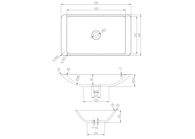  Умивальник накладний Volle Solid Surface 13-40-859
