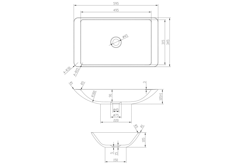 Умывальник накладной Volle Solid Surface 13-40-859