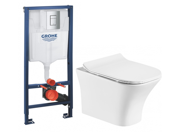 Комплект: Инсталляционная система Grohe Rapid SL 38772001 + Подвесной унитаз Rosa Toch белый с сидением дюропласт soft-close, R-2615E