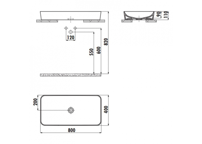 Раковина накладная CREAVIT ULTRA  80x40см UL080-00CB00E-0000