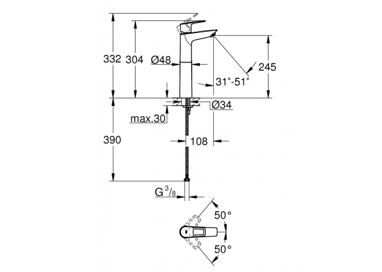 Смеситель однорычажный для раковины Grohe BauLoop New XL-Size (23764001)