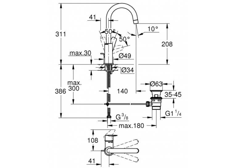 Змішувач для умивальника Grohe BauEdge New L-size, хром (23760001)