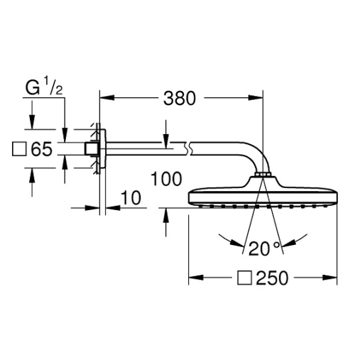 Верхний душ с душевым кронштейном Grohe Tempesta 250 Cube 26687000