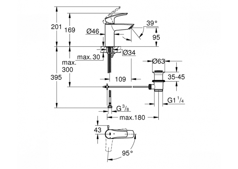 Смеситель для раковины Grohe Eurosmart 32926003
