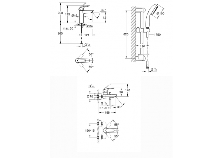 Комплект змішувачів для ванни Grohe Eurosmart New UA123246M0 (23324003+33300003+27926001)