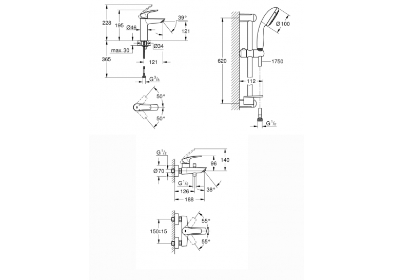 Комплект змішувачів для ванни Grohe Eurosmart New UA123246M0 (23324003+33300003+27926001)