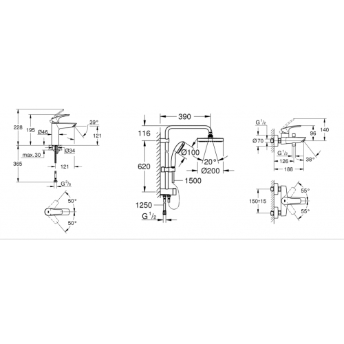 Комплект смесителей для ванны Grohe Eurosmart New UA123389M0