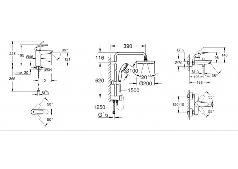 Комплект змішувачів для ванни Grohe Eurosmart New UA123246R0