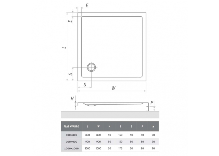  Душовий піддон Roth SPRCH. VANIČKA FLAT KVADRO 900×900, 8000119