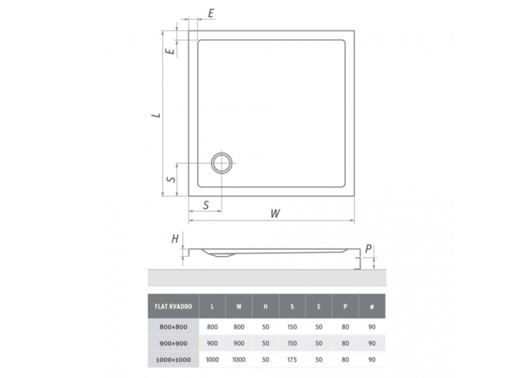  Душовий піддон Roth SPRCH. VANIČKA FLAT KVADRO 900×900, 8000119