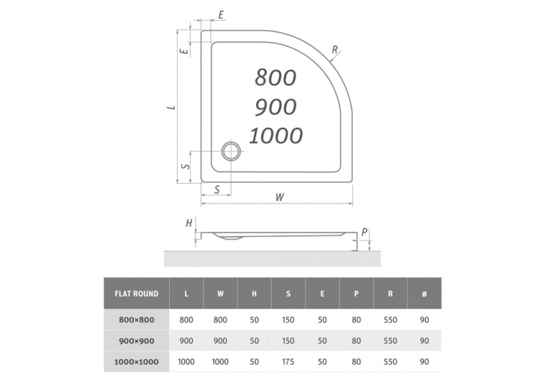  Душовий піддон Roth SPRCH. VANIČKA FLAT ROUND 800×800, 8000115