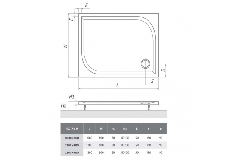  Душовий піддон Roth SPRCH. VANIČKA RECTAN M 1000x800x30, 8000166