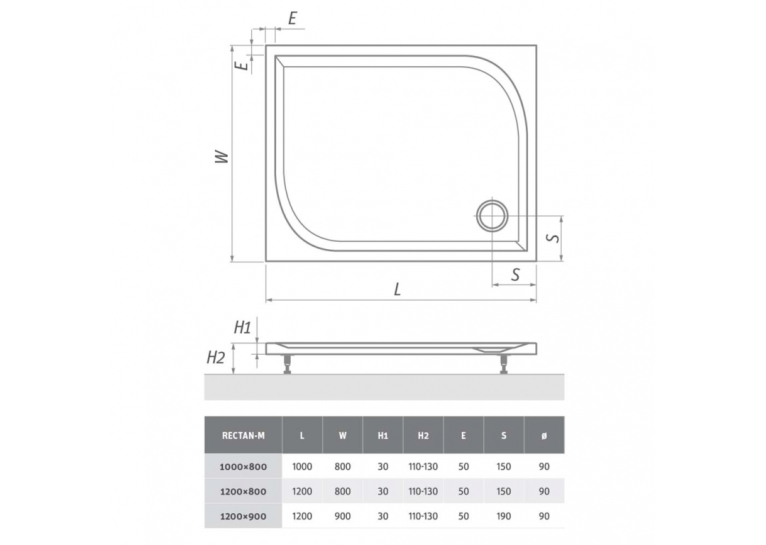  Душовий піддон Roth SPRCH. VANIČKA RECTAN M 1000x800x30, 8000166