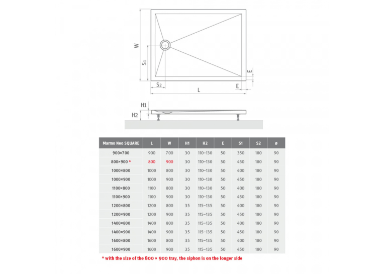  Душовий піддон Roth Marmo Neo Square 1400x900 White, MAN SQ 140090 2E