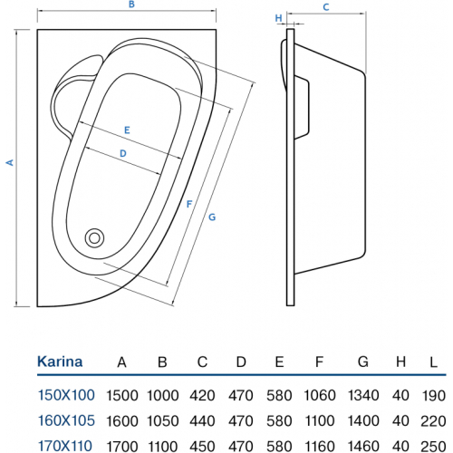 Ванна Koller Pool Karina 150х100 L, Левая