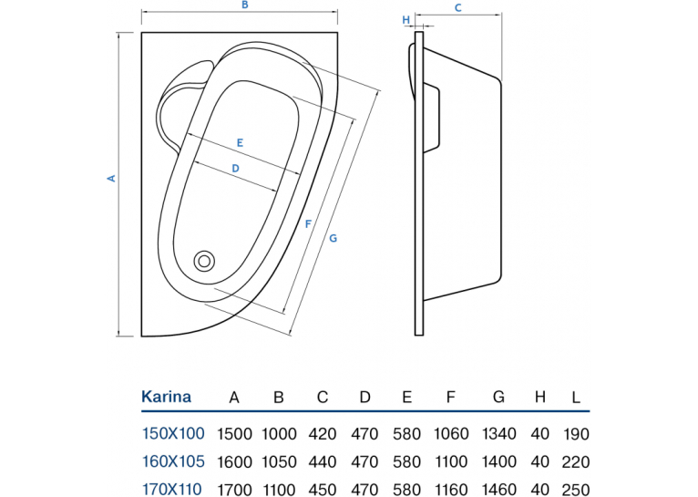 Ванна Koller Pool Karina 150х100 L, Левая