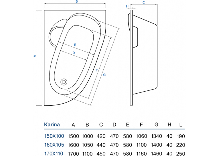 Ванна Koller Pool Karina 160х105 L, Ліва