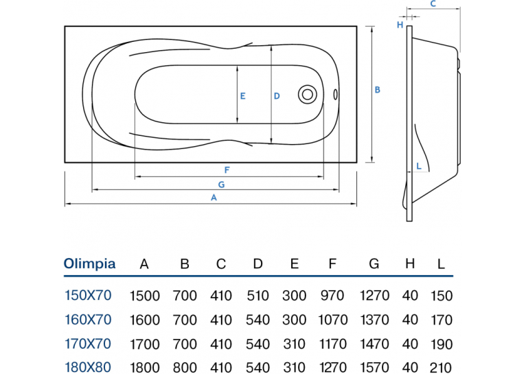 Ванна акрилова прямокутна Koller Pool Olimpia 160x70 + сифон + ніжки (OLIMPIA160X70+WBW0001+B70CМMA-57)