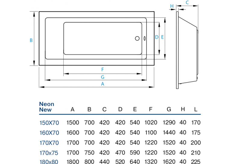 Ванна акриловая прямоугольная   Koller Pool NEON NEW 170x70