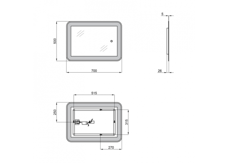 Зеркало Qtap Swan 50x70 с LED-подсветкой, Reverse QT167814145070W