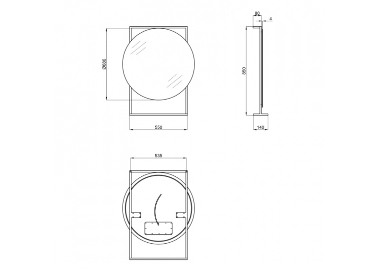  Дзеркало Qtap Taurus 70х85 Black/Whitish oak з LED-підсвічуванням QT2478ZP700BWO