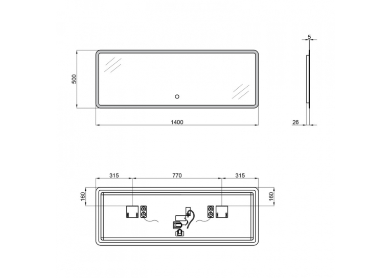  Дзеркало Qtap Tern 140x50 з LED-підсвічуванням, Bluetooth QT1778142750140WB