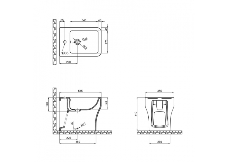  Біде підлогове Qtap Cardinal 52х36х40.5 White QT0444B660BW