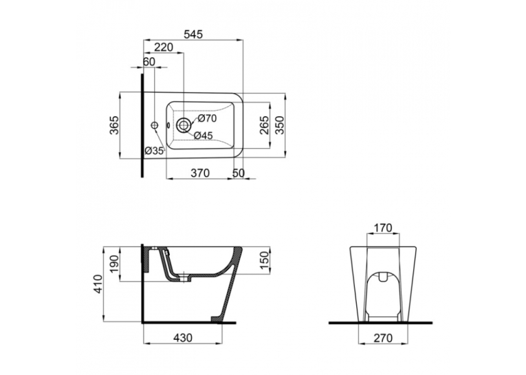  Біде підлогове Qtap Crow 54.5х36х41 White QT05443370W