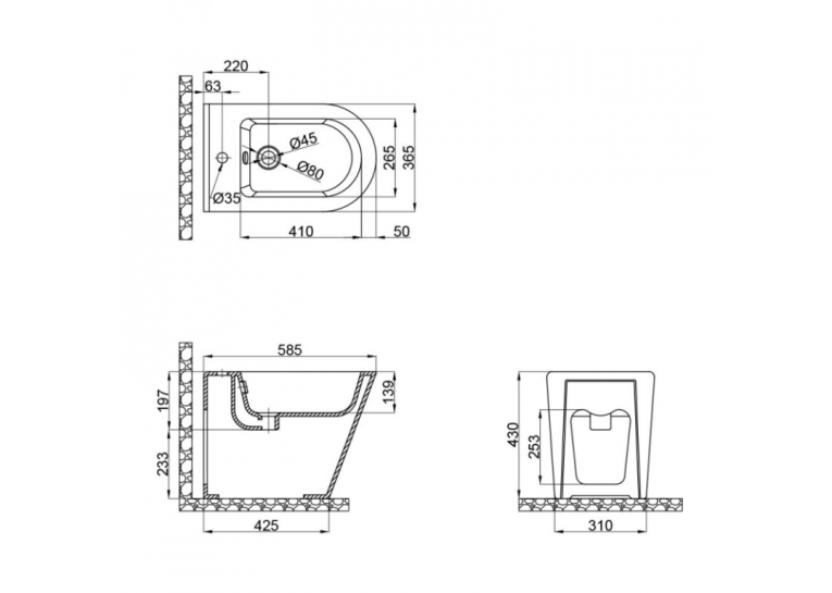  Біде підлогове Qtap Scorpio 53x36x39.5 Matt black QT14441003CMB