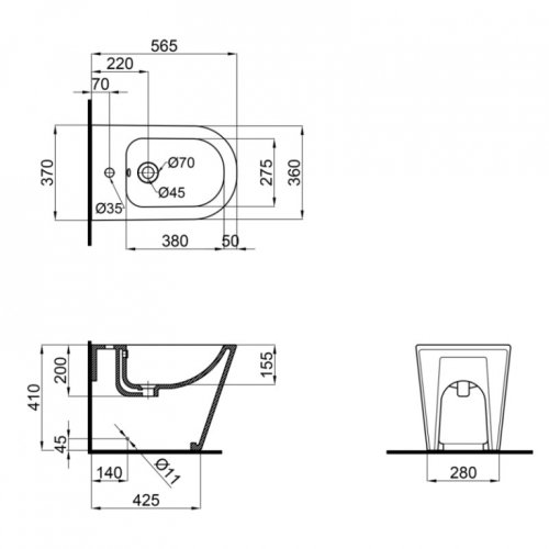 Биде напольное Qtap Stork 56х36х41 White QT15443378W