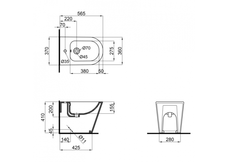  Біде підлогове Qtap Stork 56х36х41 White QT15443378W