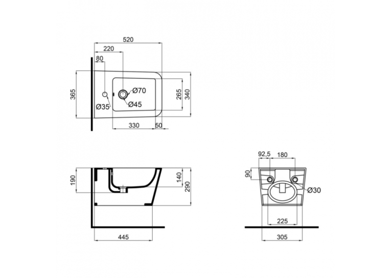  Біде підвісне Qtap Crow 52х36х29 White QT05555370W