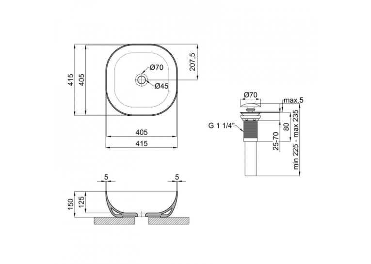  Раковина Qtap Kolibri 41x41x15 Matt black з донним клапаном QT10112144MBMB