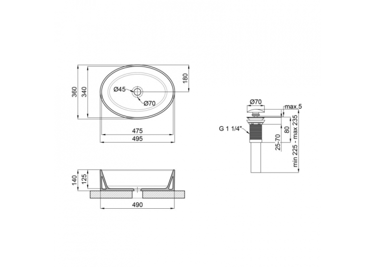 Раковина-чаша Qtap Kolibri 50x36x14 White с донным клапаном QT10113054W