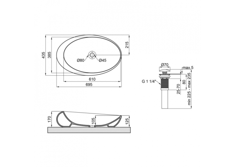  Раковина-чаша Qtap Leo 69x43,5x18 White з донним клапаном QT11111094W