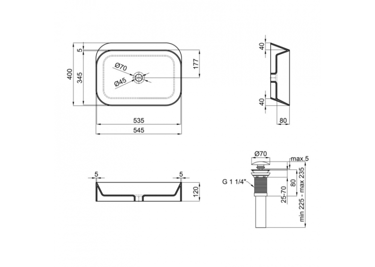  Раковина-чаша Qtap Scorpio 55x39x12 Matt black з донним клапаном QT14112243MB