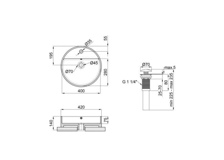 Раковина-чаша Qtap Swan 42x42x14,5 White с донным клапаном QT1611A051TW