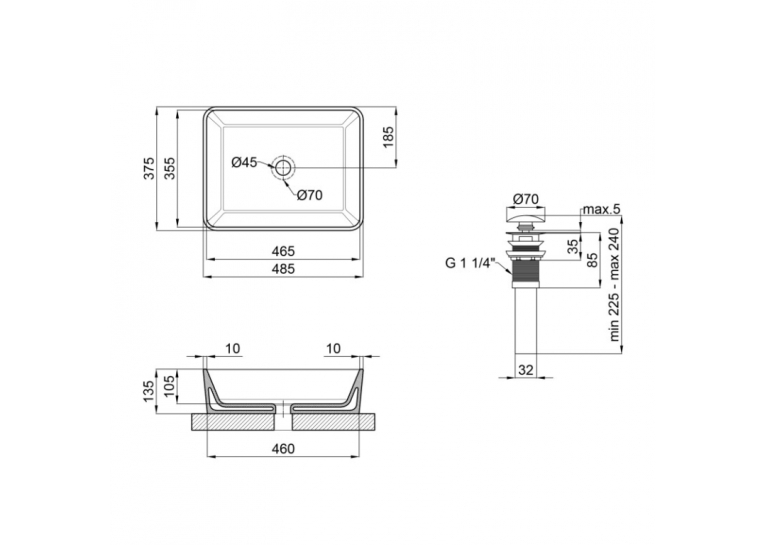 Раковина-чаша Qtap Tern 47,5x37x14 White с донным клапаном QT17112074W