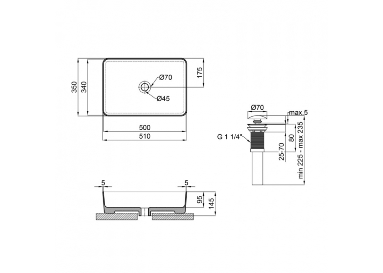  Раковина-чаша Qtap Tern 50x35x14, 5 Matt black з донним клапаном QT1711A055MB