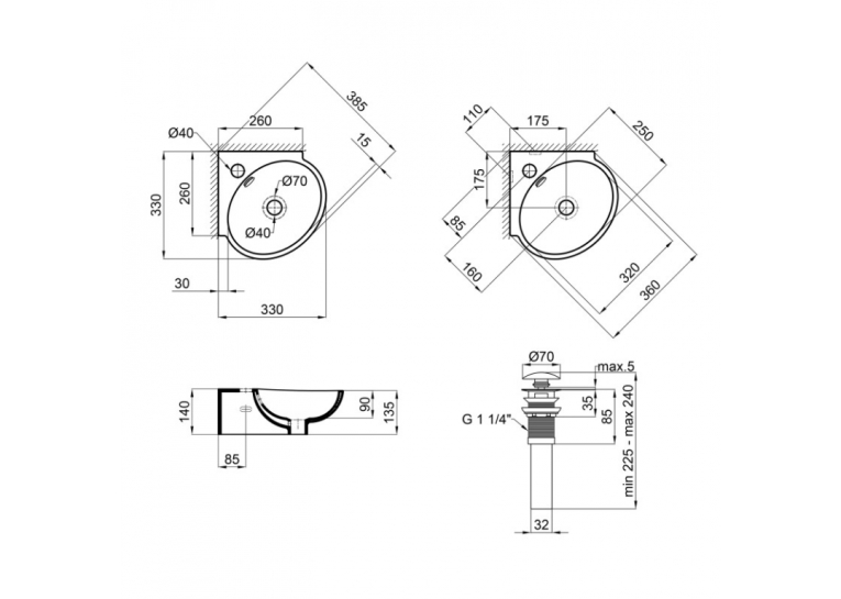  Раковина Qtap Leo 39x36,5x13 White з донним клапаном QT11115010W