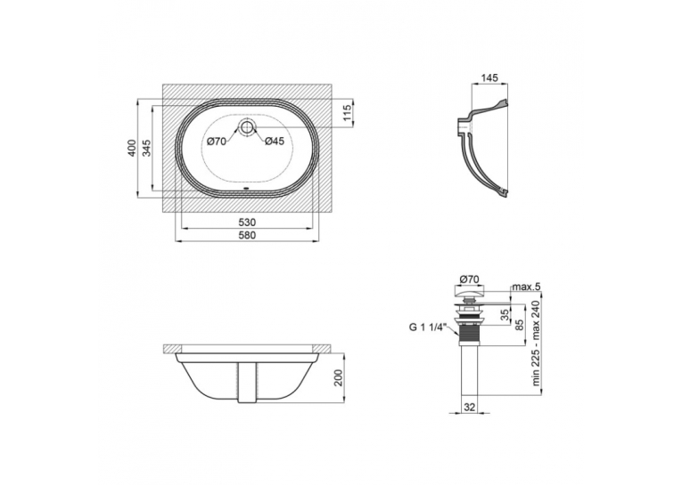  Раковина Qtap Stork 58,5x39,5x19,5 White з донним клапаном QT15116030W