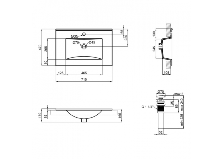  Раковина Qtap Albatross New 71x46,5x18 White з донним клапаном QT0111750670W