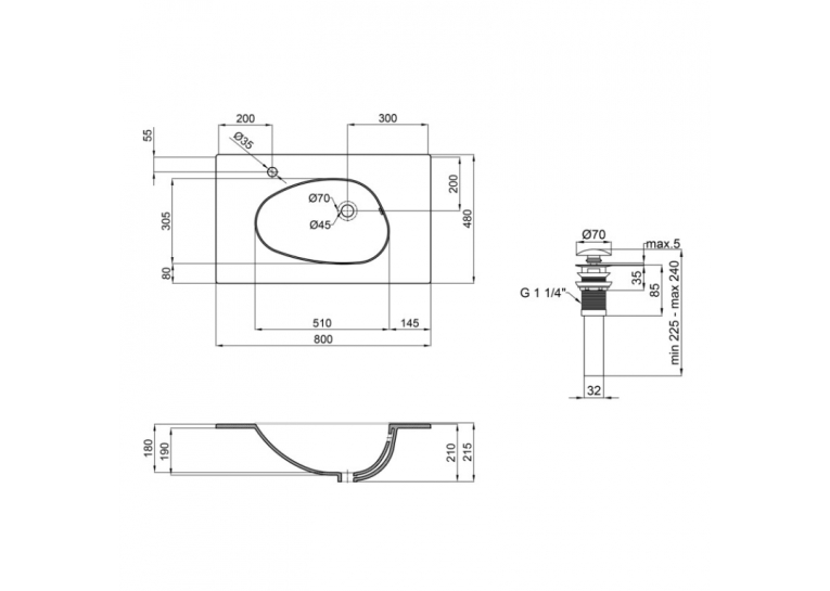  Раковина Qtap Virgo 80x48x16,7 White з донним клапаном QT1811FL8128BLW