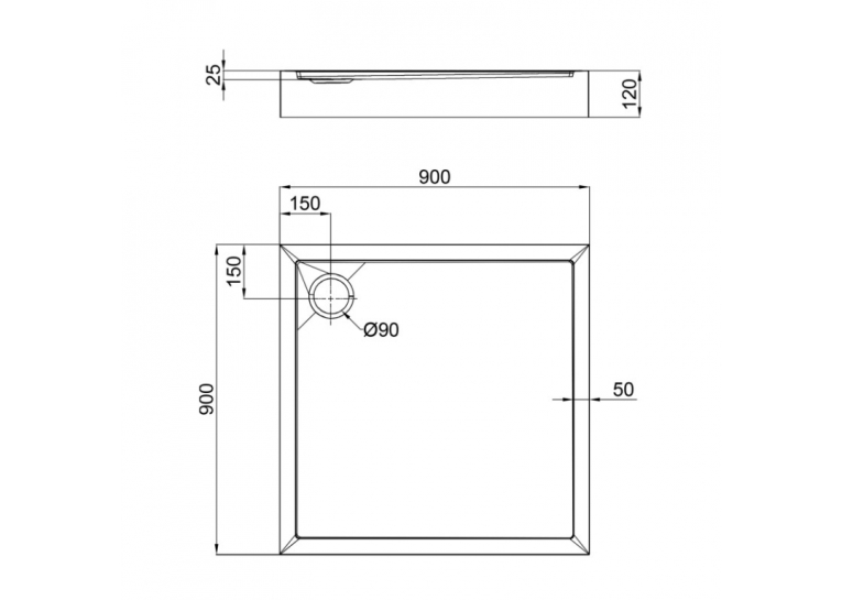 Душевой поддон Qtap Tern 309912C 90x90x12 см + сифон
